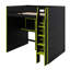 Lit mezzanine double en bois pleine grandeur avec lumières RVB - bureau intégré, garde-robe ouverte et compartiments à plusieurs rangements-1967768253