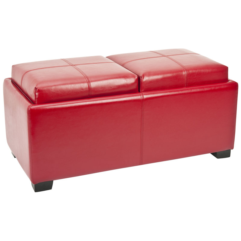 Repose-pieds rectangulaire en similicuir avec rangement de 36,2 po Veroniza, Simili cuir rouge