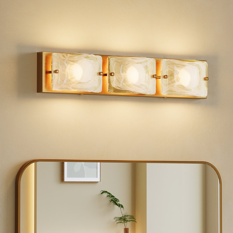 3 Tiles Cloud Glass Gold Copper Bathroom Vanity -Light Color Adjustable, 3 Lights