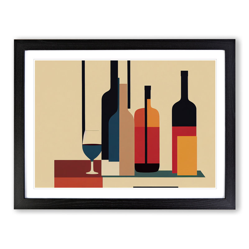 XH1022-10169X Wine Bottle Retro Art Vol.2 Abstract - Single Picture Frame Print, Black, 46cm H x 64cm W x 2cm D