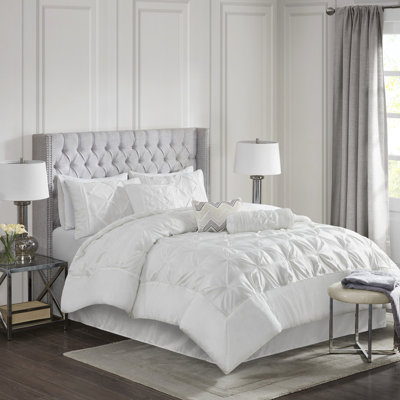 White Queen 7 Piece Comforter - Chic Includes 1 Comforter, 2 Shams, 3 Decorative Pillows, Bed Skirt Delicacy