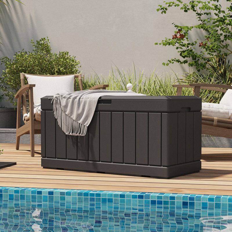 82 Gallons Water Resistant Resin Lockable Deck Box, Dark Gray