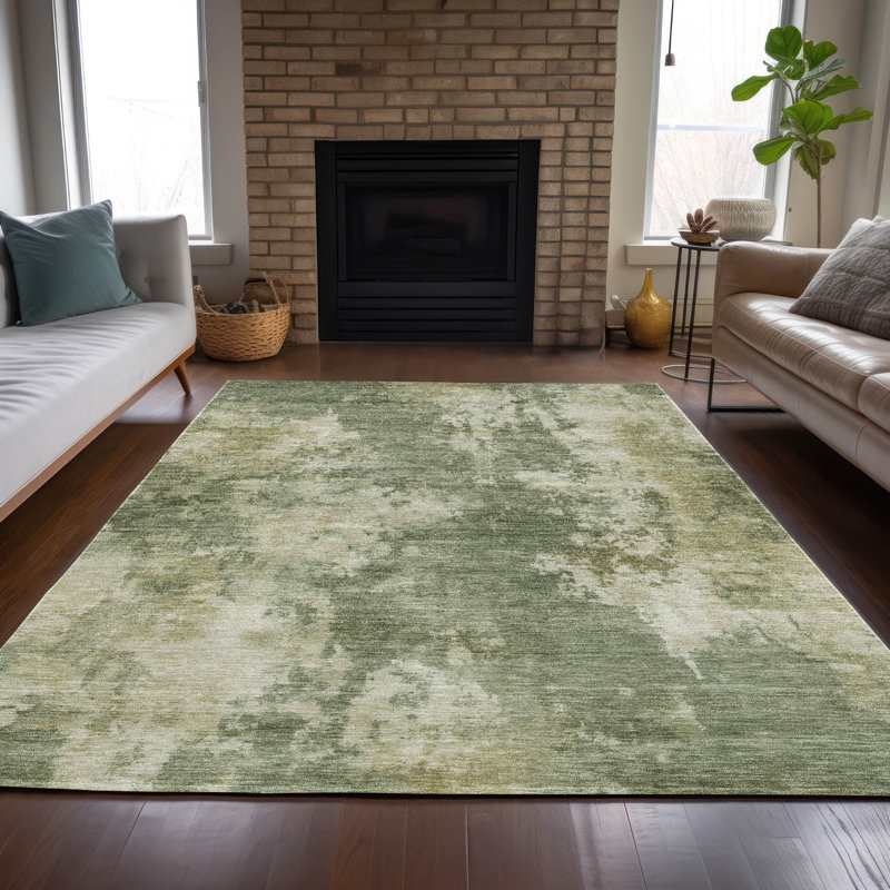 Tapis de sauge Xhevrie intérieur / extérieur lavable à la machine, Rectangle 2 pi 6 po x 3 pi 10 po