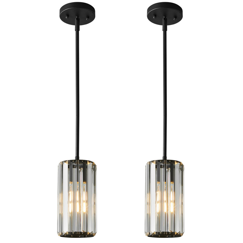 Llinos - Luminaire suspendu simple en cristal moderne à hauteur réglable, Clair, Noir, 2