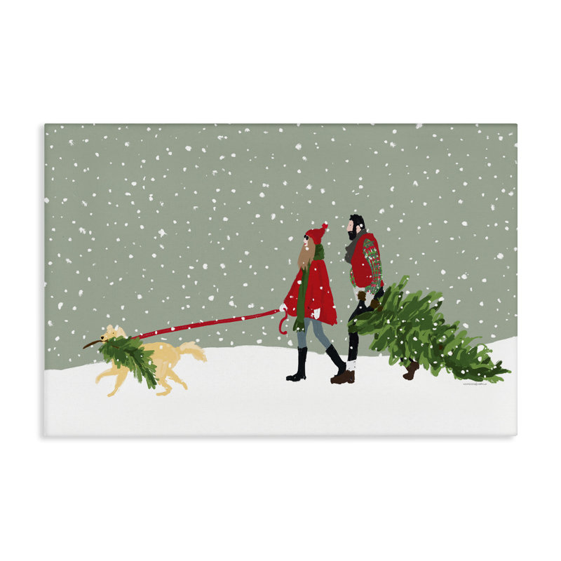 Couple avec arbre de Noël, art mural sur toile par Kamdon Kreations, H 16 po x l 24 po