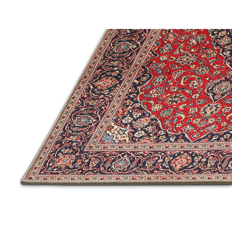 Rouge oriental/bleu marine/Tapis décoratif beige abiorn, Rectangle 2 pi x 5 pi