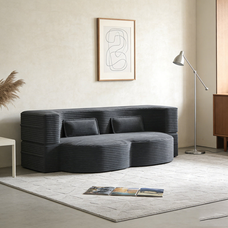 Modern Floor Sofa with 2 Pillows, Corduroy, DARK GREY