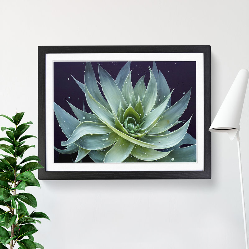 Electrifying Aloe Vera Plant - Single Picture Frame Painting, Black, 46cm H x 64cm W x 2cm D