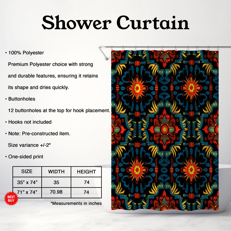 Native Prints - Rideau de douche Premium, H 74 po x l 71 po