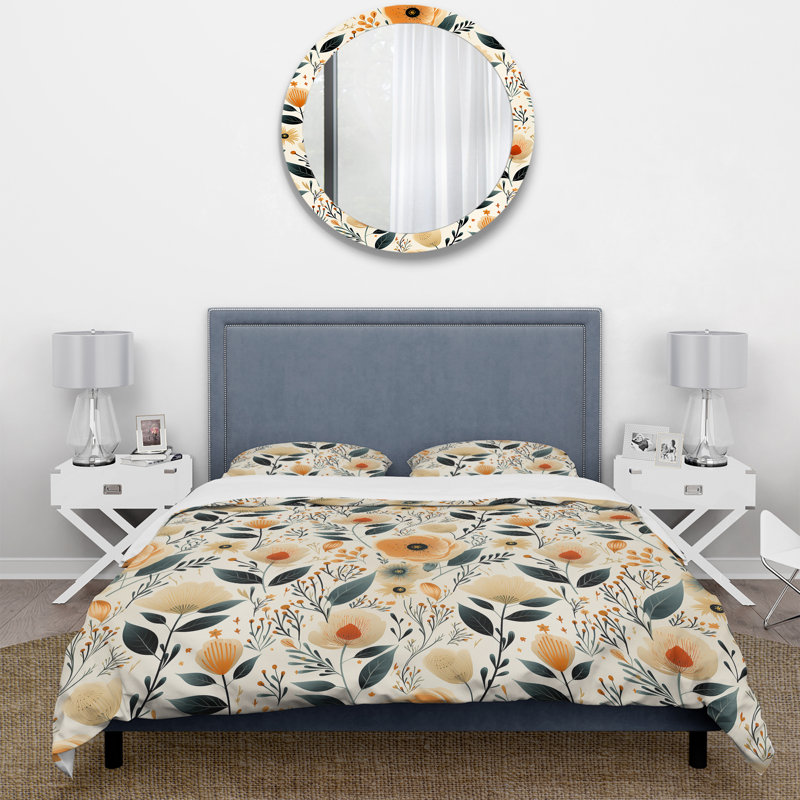 White Blossoms In Paradise - Ensemble de housse de couette floral - Polyester en microfibre