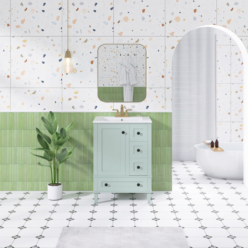 Ensemble de meuble-lavabo autoportant 24 po avec comptoir en céramique 24 po, Vert clair