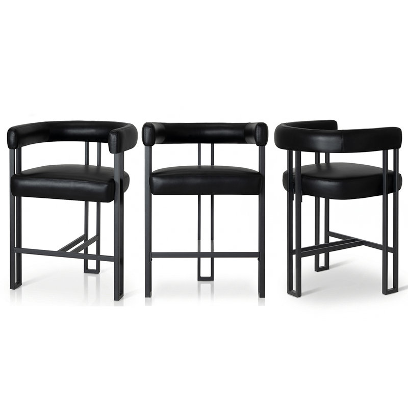 Tabouret de comptoir 25 po en similicuir avec accoudoirs rembourrés (ensemble de 3), Noir