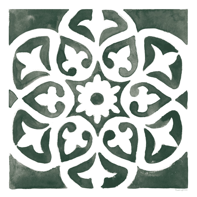 Andalusian Tile IV Pine Green by Mercedes Lopez Charro - Wrapped Canvas Painting, 30cm H x 30cm W