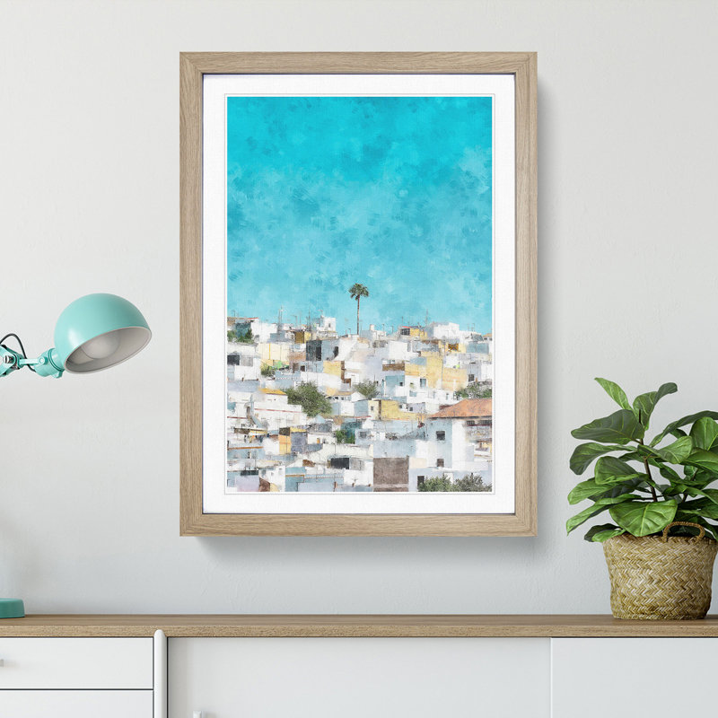Rooftops in Montecorto Spain - Picture Frame Graphic Art Print, 87cm H x 62cm W x 2cm D, Oak Framed