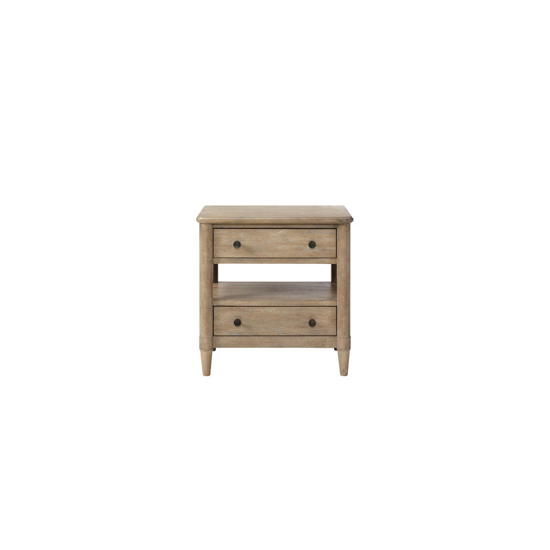 Table de chevet ouverte de couleur sable - 2 tiroirs et finition personnalisée comprenant 2, dessus doublé en feutre, fond, bois massif +