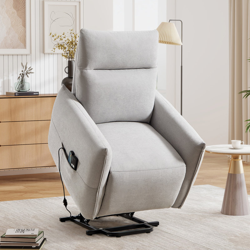 Fauteuil inclinable électrique de 33 po de large à massage chauffant avec rangement pour le salon, Gris clair