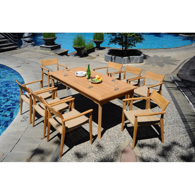 6 Seats 7 Pcs Grade-A Teak Wood Dining Set: 71" Rectangle Table And 6 Amilo Stacking Arm Chairs #11AM1606, 8