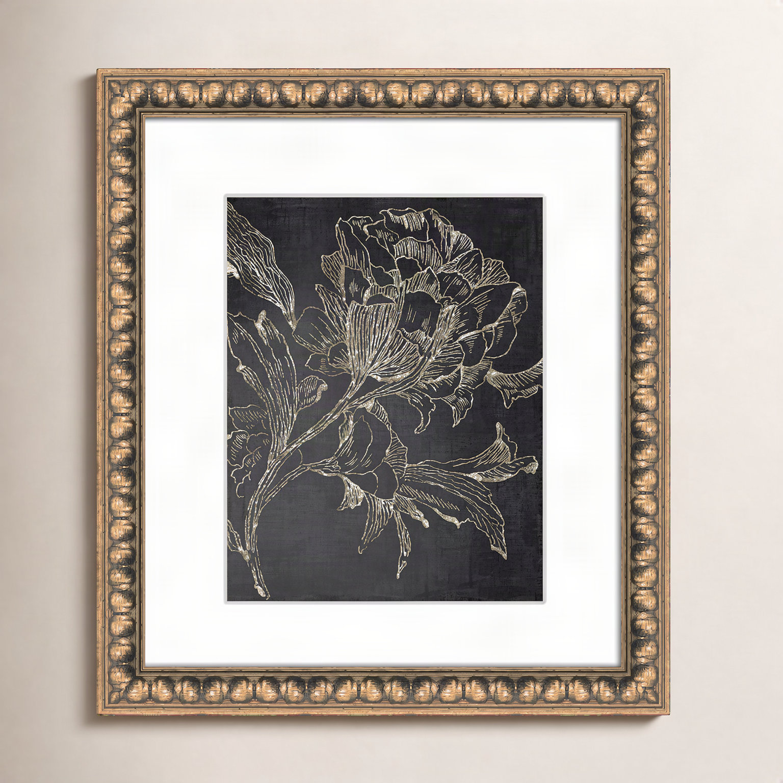 Clarendon "Golden Flower Folklore I" Print, Gold Bead Framed, 16" H x 14" W