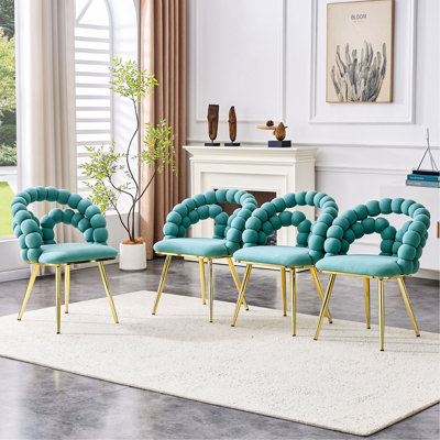 Ensemble de 4 chaises de salle à manger en velours avec chaînes dorées et pieds dorés, chaises d'appoint rembourrées modernes pour la salle à manger et la cuisine