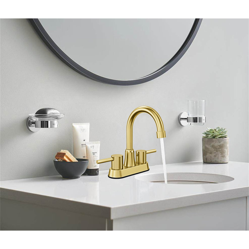 Classic Elegance 4" Centerset Bathroom Faucet With Copper Drain, Brushed Gold