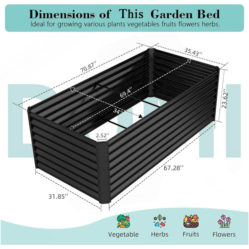 6X3x2ft Galvanized Raised Garden Bed, Outdoor Planter Garden Boxes Large Metal Planter Box For Gardening Vegetables Fruits Flowers, Dark Gray