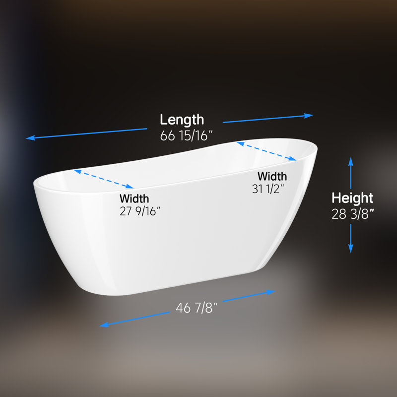 67" X 31.5" Freestanding Soaking Acrylic Bathtub