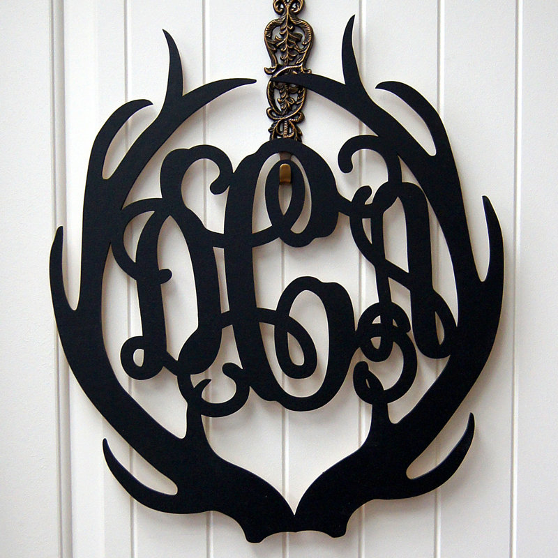 Décoration murale 3 lettres personnalisé antlers, Oui, H 12 po x l 9 po, Naturel