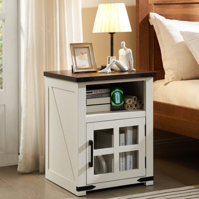 24''H Farmhouse End Table (Set Of 2) With Charging Station Rustic Nightstand