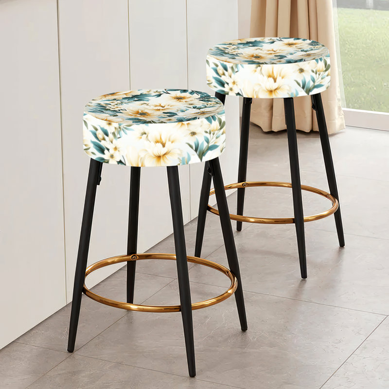 Ensemble de 2 tabourets de bar Sandy Beige et bleu Hydrangea Tranquility IV - Floral