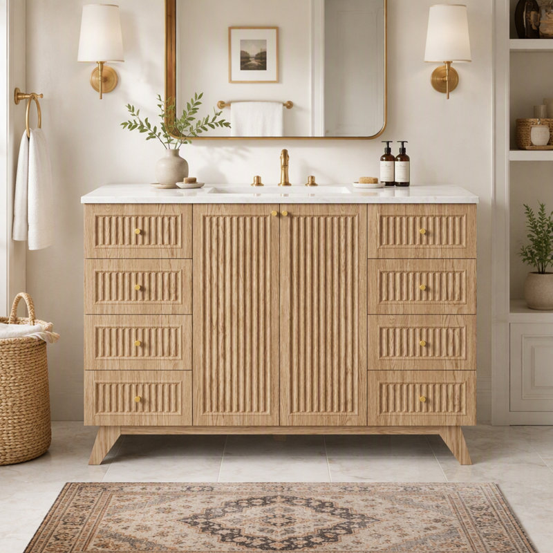 Meuble-lavabo simple lavabo avec comptoir en SMC, meuble en MDF, portes à fermeture amortie et rangement moderne autoportant