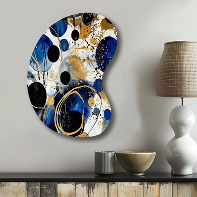 Motif abstrait avec textures bleues et dorées XVIII - décoration murale asymétrique abstraite en minimalisme, sculpture murale en métal de forme irrégulière