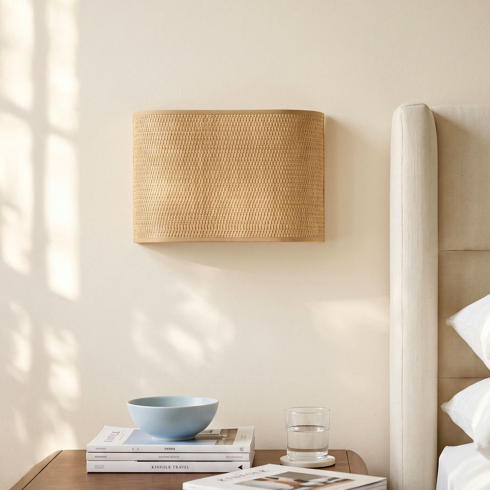 Cress Single Light Flush Mount Sconce, Grasscloth