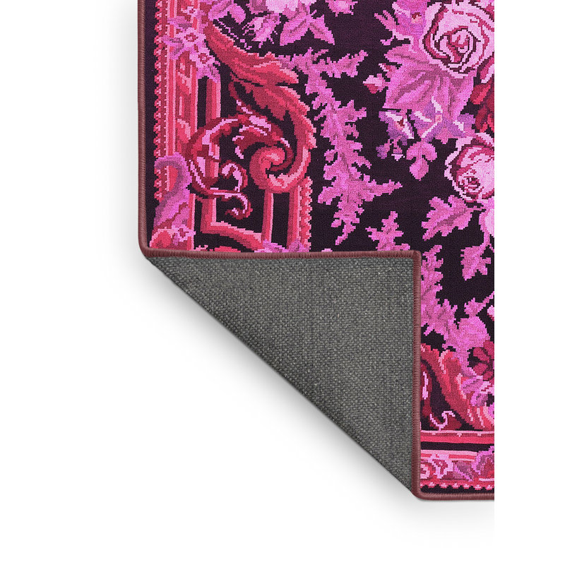 Tapis oriental rose tissé à la machine Khairo, Rectangle 8 pi x 10 pi