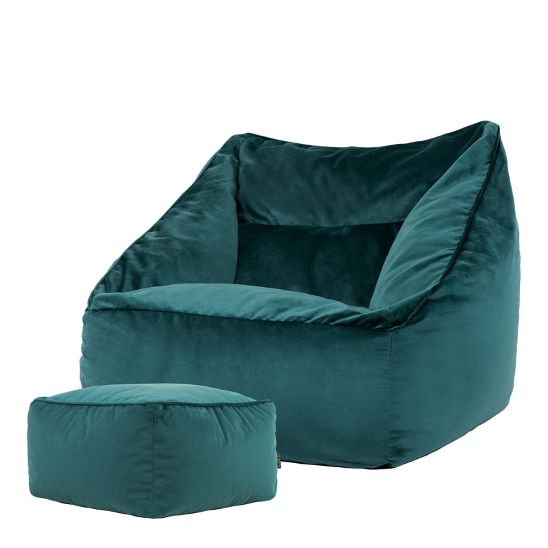 Natalia Velvet Armchair Bean Bag and Square Footstool, Teal Green
