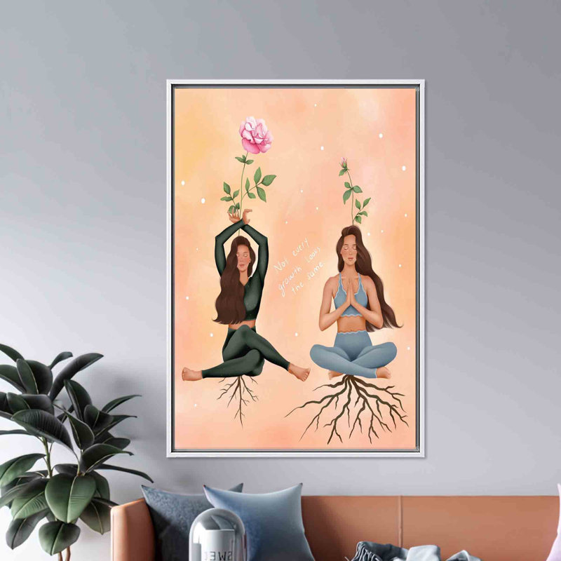 Art mural yoga filles, art méditatif, art mural, art mural beige, art moderne, H 30 po x l 22 po, Blanc