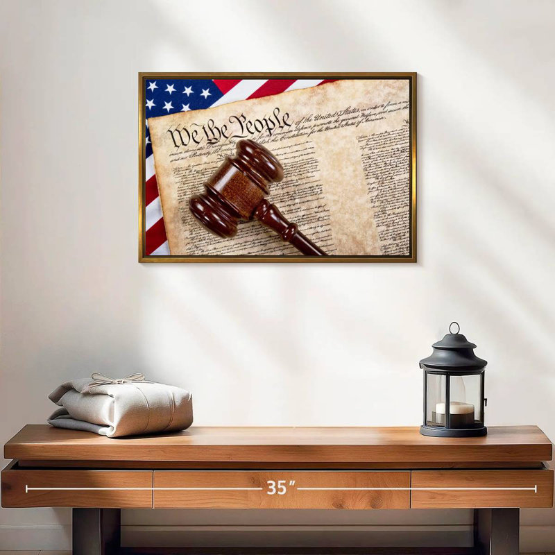 Constitution With Wooden Gavel, 19" X 13", Floating Frame Gold