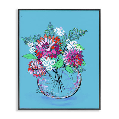 Dahlias dans un vase transparent, estampe numérique, design par Susan Lugar