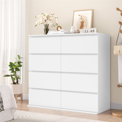 8 Drawer 41.3" W Wood Double Dresser, Modern Double Dresser