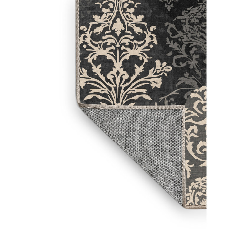 Machine Washable Panameno Classic Damask Rug in Beige – Beige Binding, 7x9