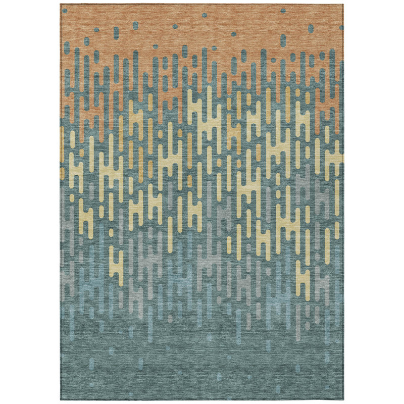 Machine Washable Indoor/Outdoor Chantille ACN2567 Abstract Rug, Teal, 9' x 12'
