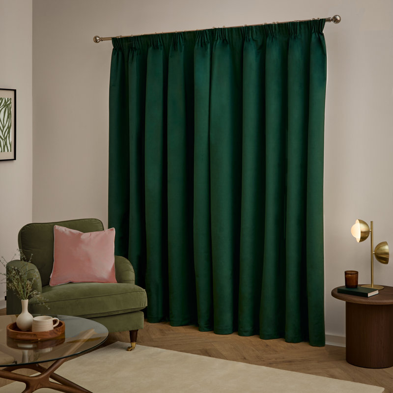 The Ultimate Velvet Blackout Curtain Panel Pair, 229cm Width x 229cm Drop, Green