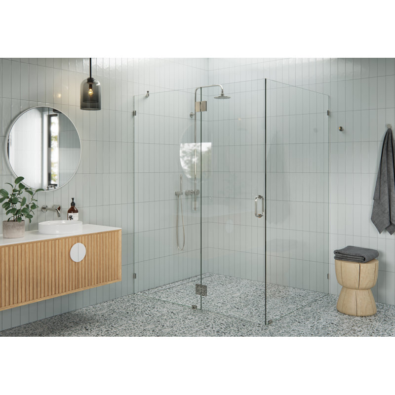 Halo 60 in. x 44 in. x 78 in. 90-degree glass hinged Fully Frameless Glass Shower Enclosure, Polished Nickel