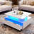 35 Inch LED Coffee Table with 4 Drawers & Open Shelf, High Gloss White Sofa Table for Living Room