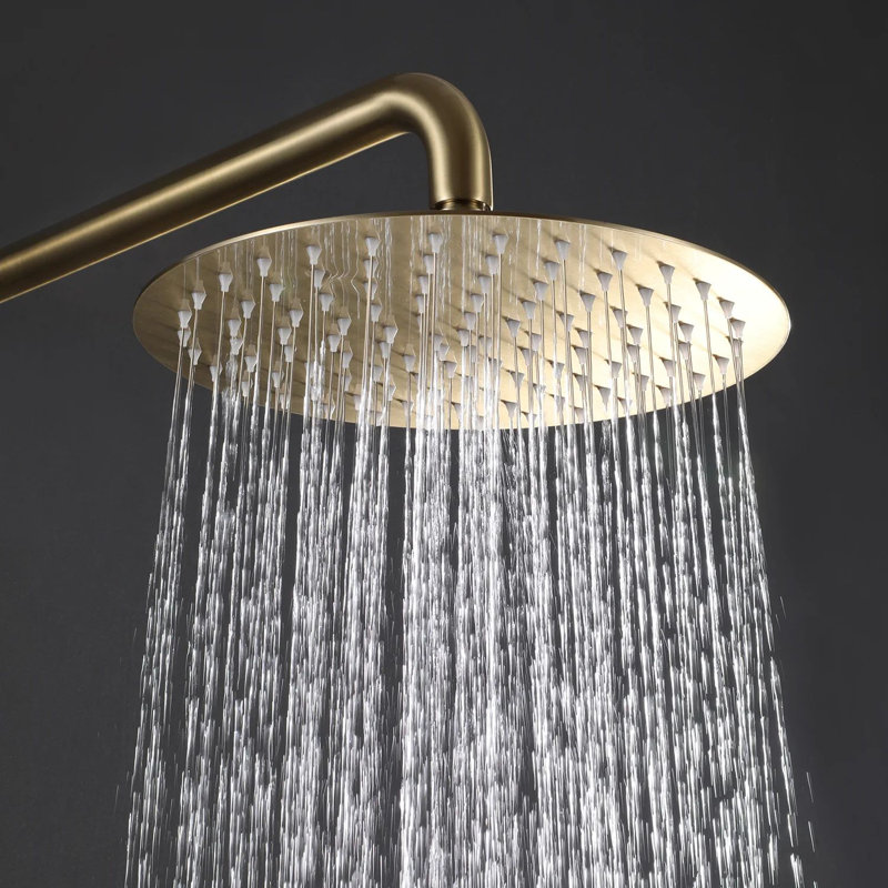 Complete Shower System with Rough-in Valve with 12 Inches Round Rain Shower Head, Brushed Gold