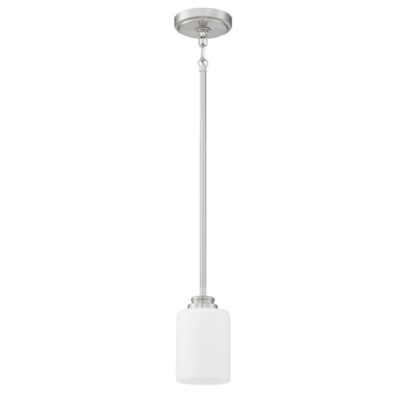 Luminaire suspendu cylindrique à 1 lumière , Nickel poli brossé, Blanc givré