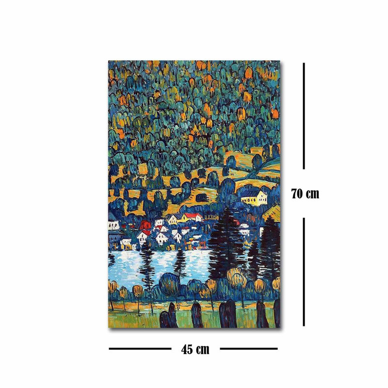 Superbe peinture décorative sur toile par Gustav Klimt, «Pendio Montano A Unterach», 17,7 po x 27,6 po | 100% toile de suède, cadre 100% bois, épaisseur: 1,2 po | Parfait pour la décoration de salon et de bureau