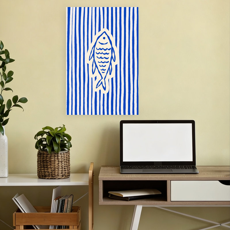 Impression d'art mural rayé bleu moderne, 18" H x 12" W