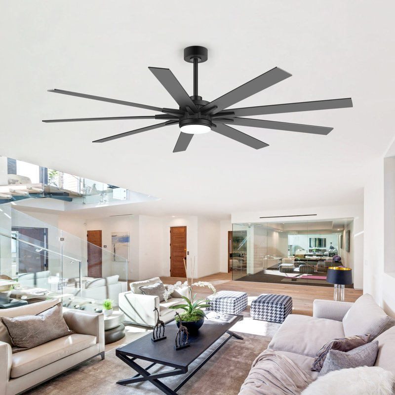 Nachelle 72"/84" Modern DC Ceiling Fan with LED Light, 9 Reversible Blades, Remote Control & Multiple Downrods Included, Large Indoor/Outdoor Fan for Living Room, Patio, Great Room – Matte Black