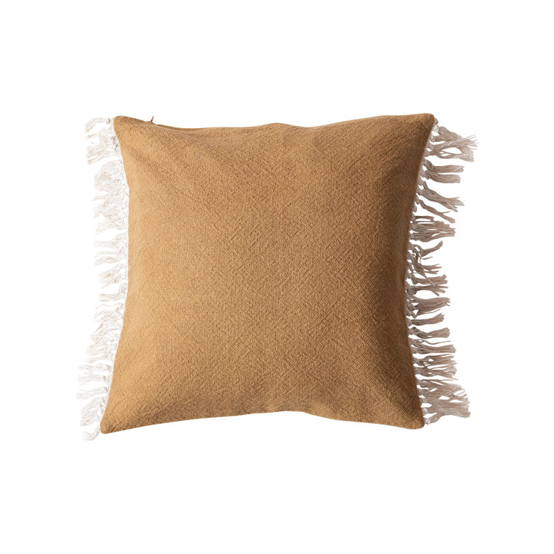 Feathered Cotton Throw Pillow, Brown