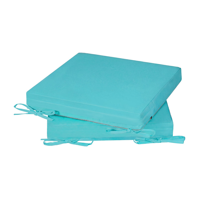Coussin de siège d'extérieur carré imperméable pour meubles de patio, 17 x 16, ensemble de 2, 2", Bleu turquoise
